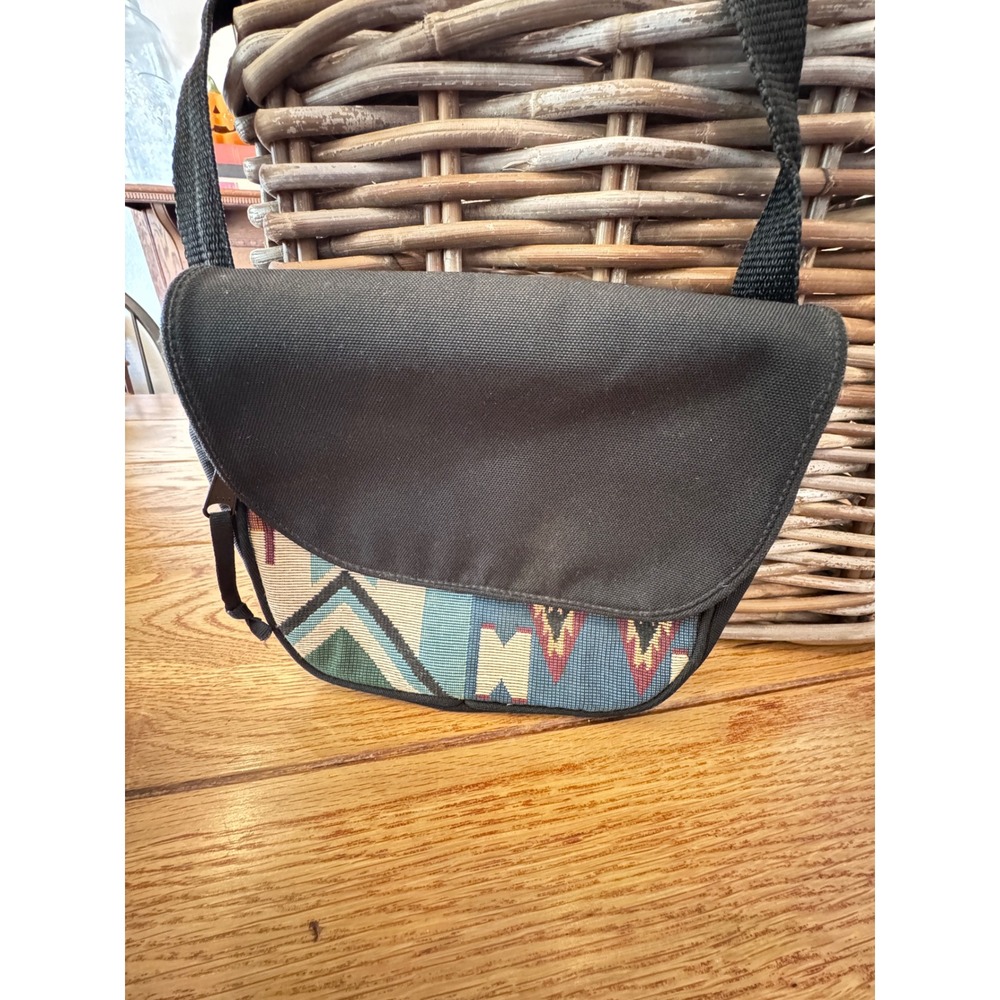 Southwestern Canvas Crossbody Bag Black Woven Geometric Tapestry Small Messenger